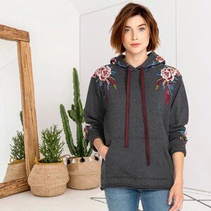 Johnny Was Darielle Gray Embroidered Hoodie (XS)
